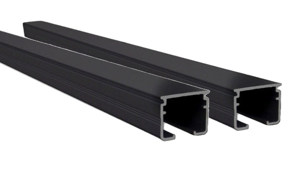 Black double curtain rails with metal brackets and wheel runners by Curzon Curtain Hardware