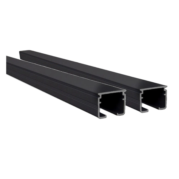 Black double curtain rails with metal brackets and wheel runners factory direct Curtain Hardware and Blinds Company