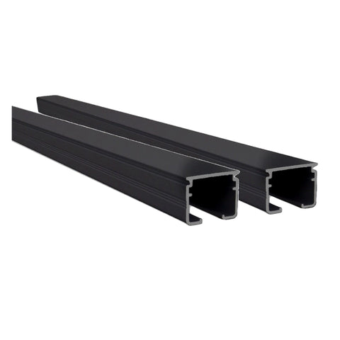 Black double curtain rails with metal brackets and wheel runners factory direct Curtain Hardware and Blinds Company