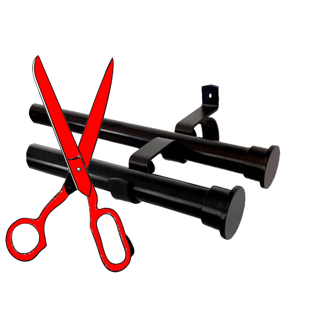 Custom Cut-to-Size 25mm Double Metal Curtain Rod Set - Heavy Duty Blac ...