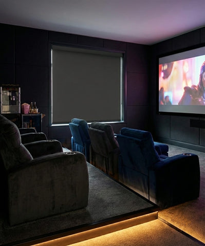 Cut-to-size orient blockout roller blind in private cinema