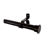 A single 25mm black curtain rod with a flat metal end cap, designed for use with eyelet curtains from curtain hardware and blinds factory