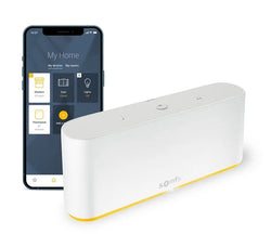 TaHoma Switch Somfy Smart home device with smartphone displaying home automation app