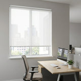 Cut-to-size white 3% sheer roller blind in office