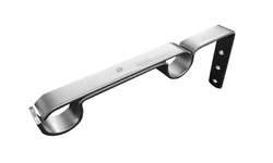 A 32mm double heavy duty bracket made of stainless steel with an adjustable fastening plate, designed to fit a curtain rod.
