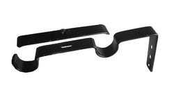A black, double heavy duty bracket designed to fit a 32mm diameter curtain rod, with adjustable fastening plate.