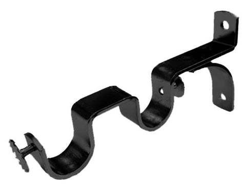 A black metal double curtain bracket for 25mm diameter rods.