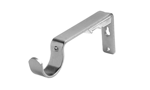 A stainless steel double rod and rail bracket with a nickel finish, designed for heavy duty application in curtain mounting.
