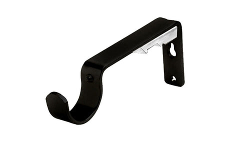 A black metal double rod and rail bracket from Curtain Hardware and Blinds company