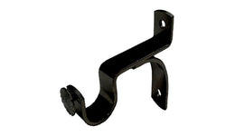 A single black 25mm metal curtain rod bracket manufactured by Curzon Curtain Hardware.